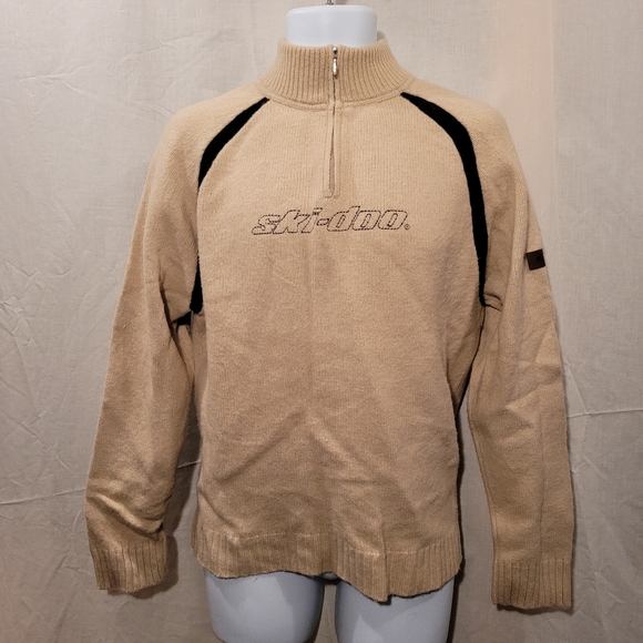 Tan Ski-doo Wool Blend 1/4 Zip Sweater - Picture 1 of 9
